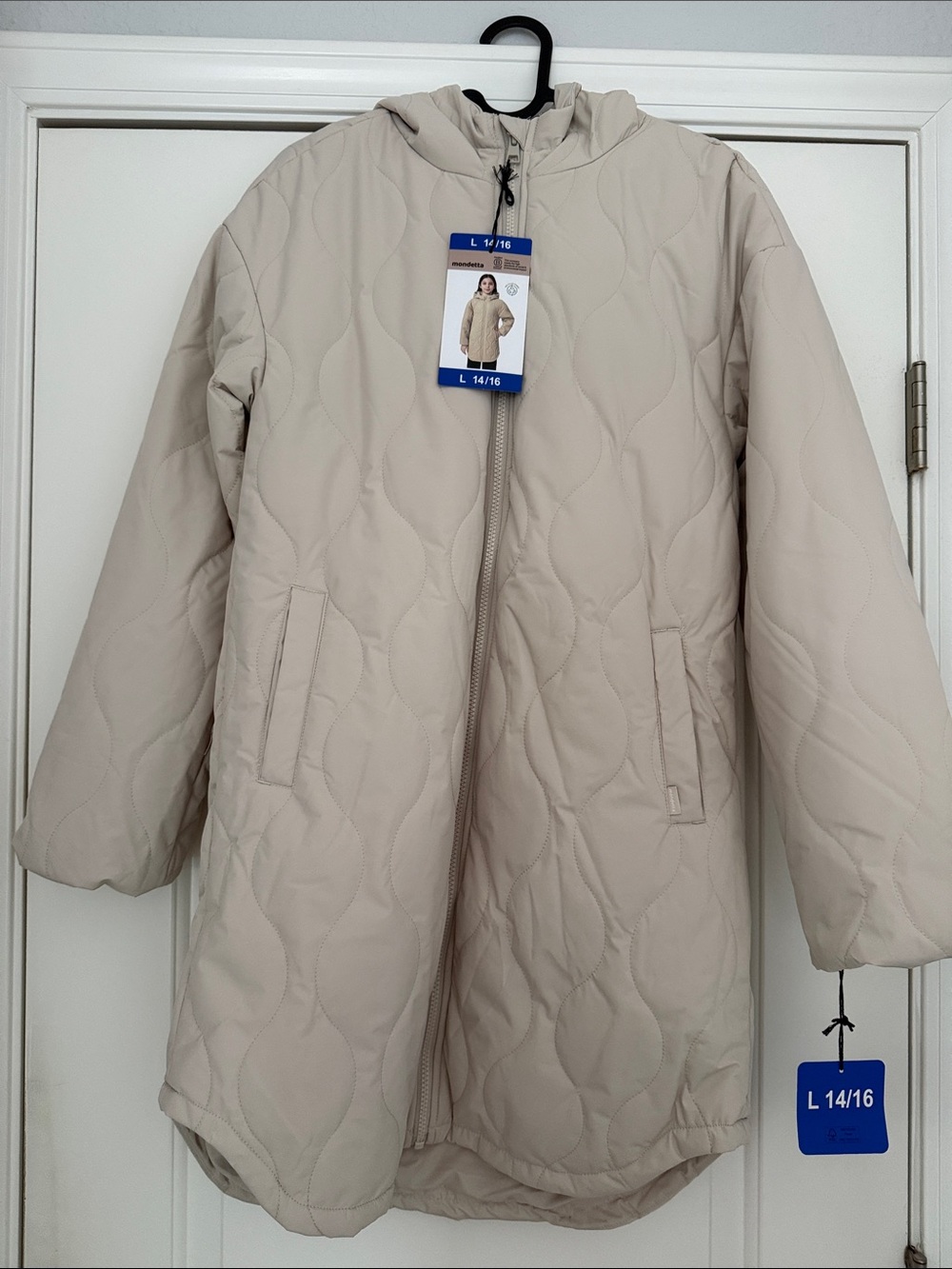 Mondetta Quilted Hooded Puffer Jacket in Light Beige Size 14-16 NWT